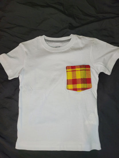 Tee-shirt madras à poche rouge 5 ans