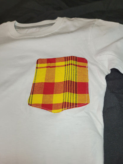 Tee-shirt madras à poche rouge 5 ans