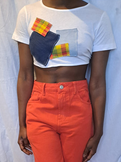 Crop Top Patchwork Madras et jeans