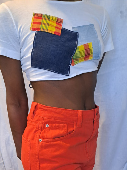 Crop Top Patchwork Madras et jeans